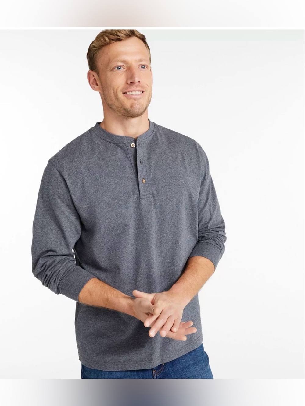 LL Bean Men's Carefree Unshrinkable Tee, Traditional Fit, Long-Sleeve Henley.